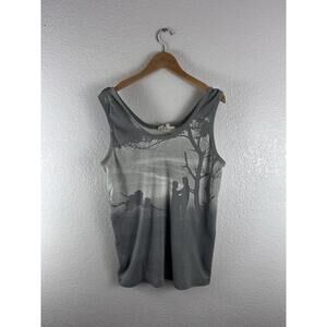 Vintage Montgomery Ward Tank Top Womens Medium Gray Scenic Graphic Sleeveless